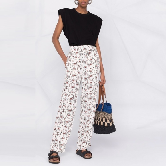 GANNI Floral-Print Crepe De Chine Straight-Leg Pants - Picture 4 of 15